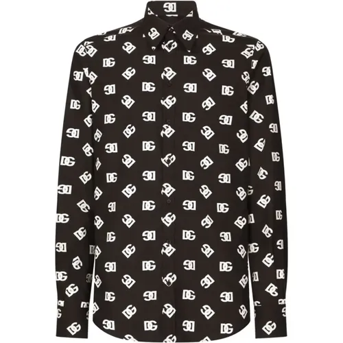 Schwarze Hemden für Männer,Logo Print Schwarzes Hemd - Dolce & Gabbana - Modalova