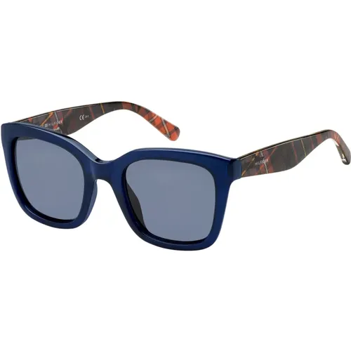 Blau/Rot Gemusterte Sonnenbrille TH 1512/S , Damen, Größe: 50 MM - Tommy Hilfiger - Modalova