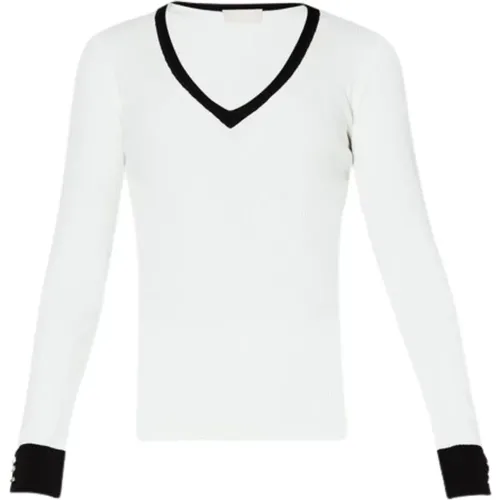 Cremefarbener Pullover mit Kontrastkante , Damen, Größe: M - Liu Jo - Modalova