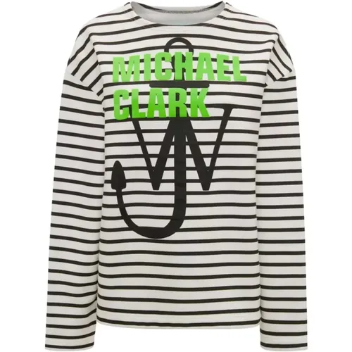 Gestreifter Baumwoll-Sweatshirt mit Logo-Print , Damen, Größe: M - JW Anderson - Modalova