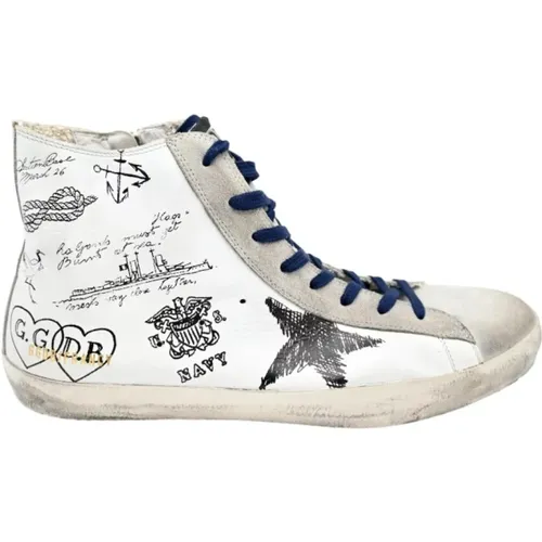 Francy Sneakers - White Grey Written , male, Sizes: 9 UK - Golden Goose - Modalova