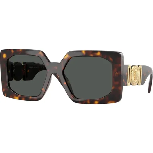 Stylish Sunglasses with Dark Grey Lenses , unisex, Sizes: 55 MM - Versace - Modalova