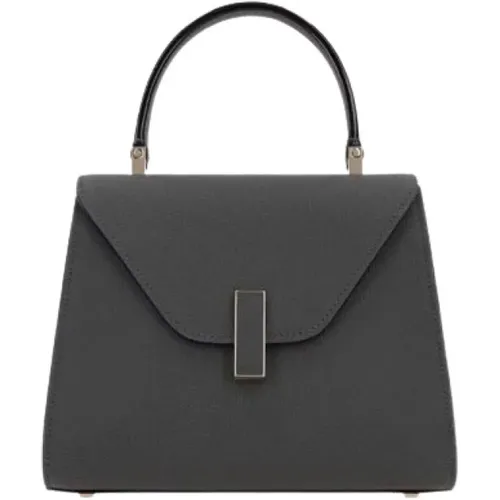 Dark Grey Hammered Leather Handbag with Light Gold Hardware , female, Sizes: ONE SIZE - Valextra - Modalova