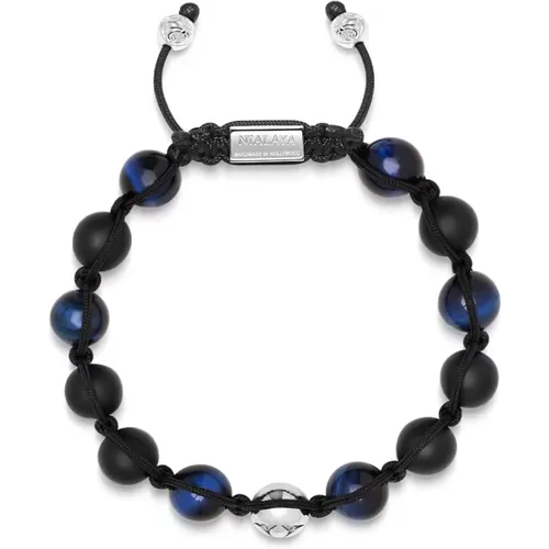 Men& Beaded Bracelet with Blue Tiger Eye and Black Onyx , male, Sizes: XL, L, S, 2XL, M - Nialaya - Modalova