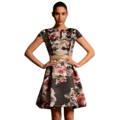 Short Printed Satin Dress , female, Sizes: XL, L, 2XL - Moskada - Modalova