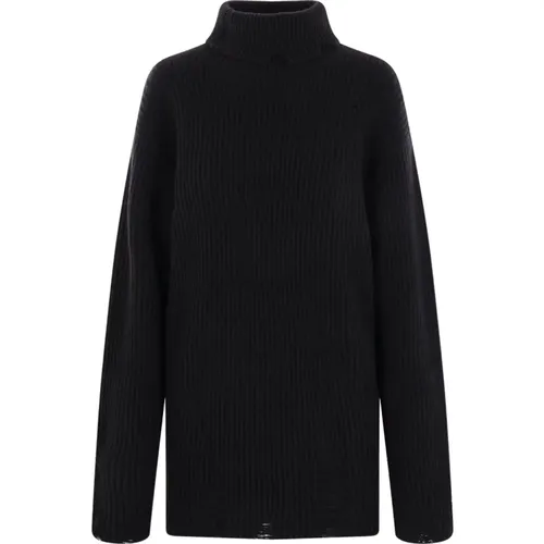 Schwarzer Oversized Rippstrickwollpullover - Ann Demeulemeester - Modalova