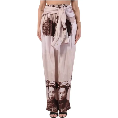 Silk Printed Pants with Adjustable Waist , female, Sizes: 2XS - ACT N°1 - Modalova