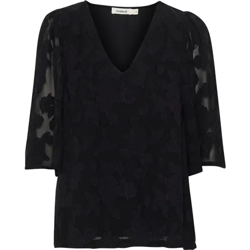 Blumiges V-Ausschnitt Top Schwarz - Soaked in Luxury - Modalova