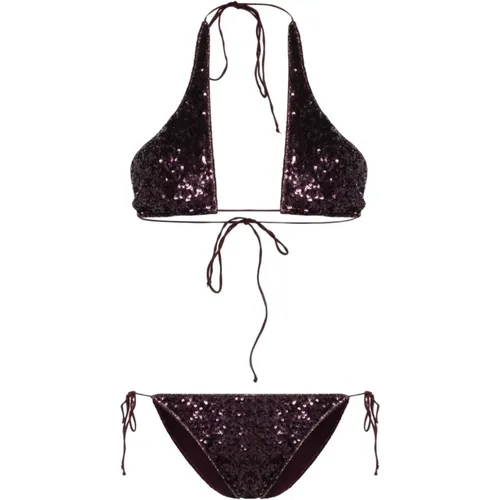 Plum Sequin Halterneck Bikini Set , female, Sizes: S, M - Oseree - Modalova