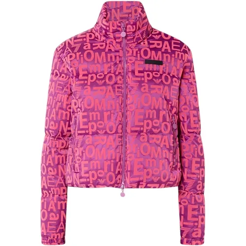 Lila Logo Lettering Bomberjacke , Damen, Größe: S - Emporio Armani EA7 - Modalova