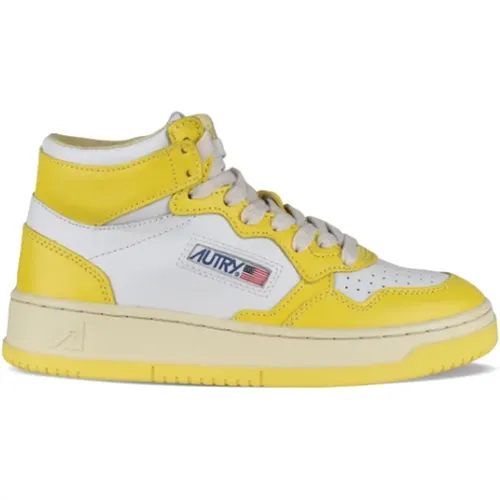 Weiße und Gelbe Ledersneakers , Damen, Größe: 36 EU - Autry - Modalova