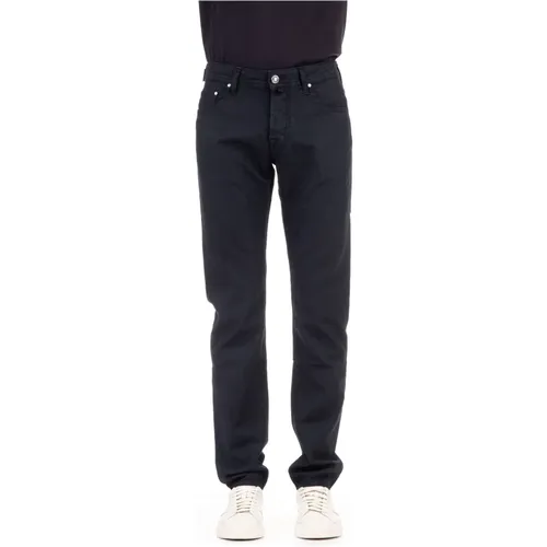 Lightweight Linen Pants with Leather Detail , male, Sizes: W33, W31 - Jacob Cohën - Modalova