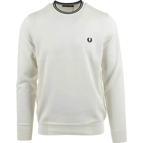 Classic Crew Neck Jumper in Snow /Black , male, Sizes: L, XL - Fred Perry - Modalova