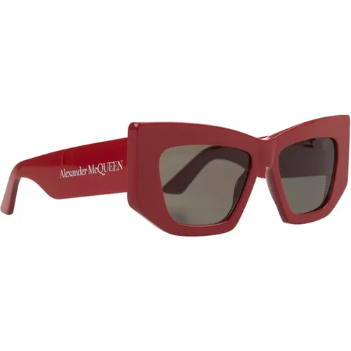 Rote Sonnenbrille mit graviertem Logo , Damen, Größe: ONE Size - alexander mcqueen - Modalova