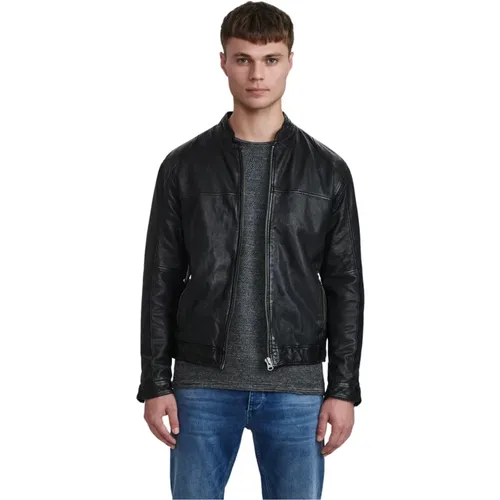 Bailey Stand-Collar Leather Jacket , male, Sizes: 2XL - Gabba - Modalova