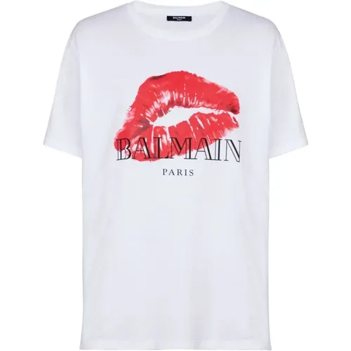 Graphic Print Crew Neck T-shirt , male, Sizes: L, S, M - Balmain - Modalova