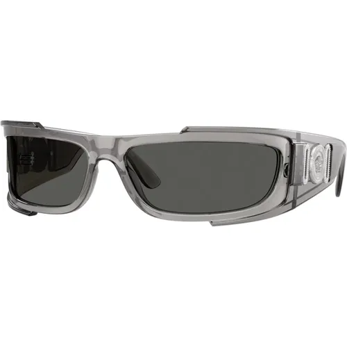 Transparent Grey Sunglasses with Dark Lenses , unisex, Sizes: 67 MM - Versace - Modalova