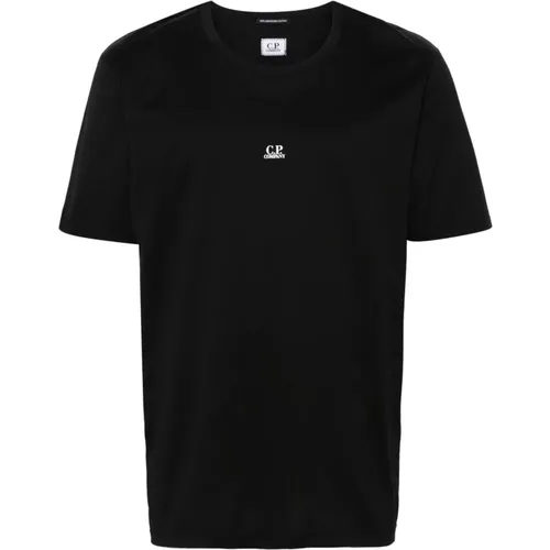 Schwarzes Baumwoll-Crewneck T-Shirt , Herren, Größe: S - C.P. Company - Modalova