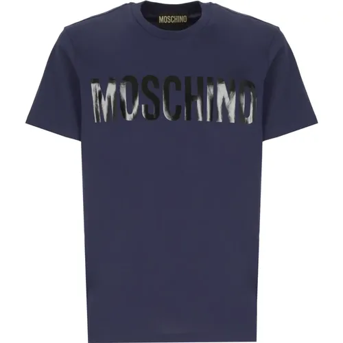 Blau Baumwolle Rundhals T-shirt , Herren, Größe: M - Moschino - Modalova