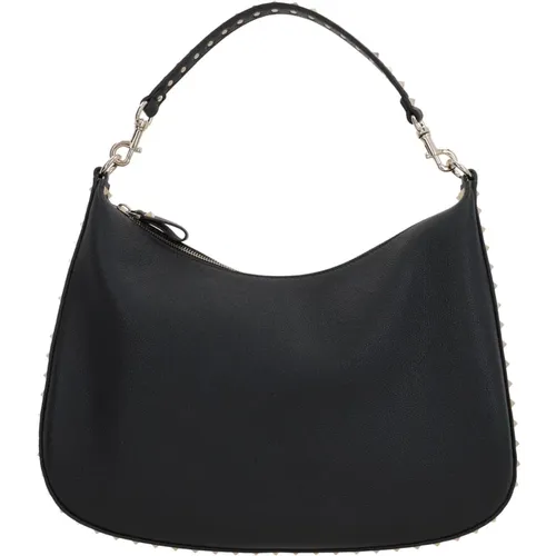 Hammered Leather Hobo Bag with Platinum Studs , female, Sizes: ONE SIZE - Valentino Garavani - Modalova