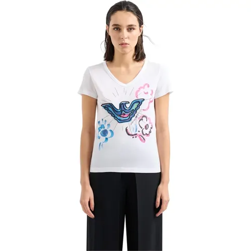 Damen Kurzarm T-Shirt , Damen, Größe: L - Emporio Armani - Modalova