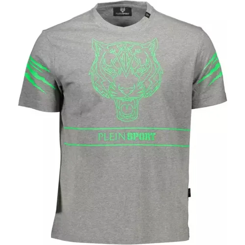 Graues Baumwoll-T-Shirt mit Kurzen Ärmeln und Druck , Herren, Größe: M - Plein Sport - Modalova