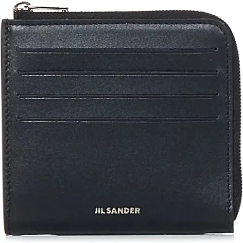 Schwarze Geldbörse mit Reißverschluss und silbernem Logo , Herren, Größe: ONE Size - Jil Sander - Modalova