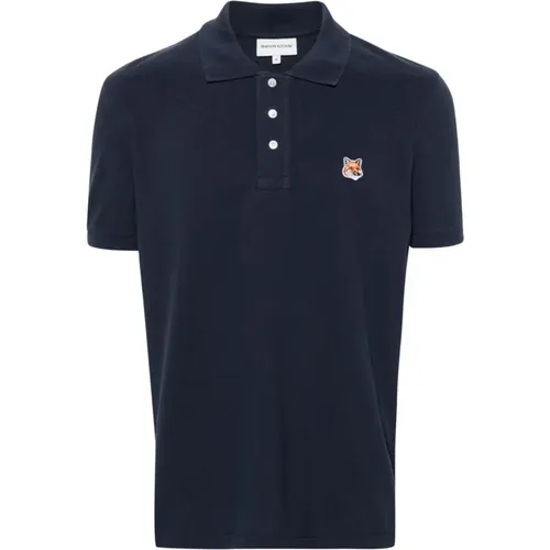 Fox Head Patch Polo Navy , male, Sizes: S, L - Maison Kitsuné - Modalova