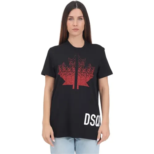 Schwarzes Logo Print T-Shirt , Damen, Größe: M - Dsquared2 - Modalova