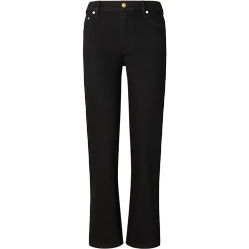 Schwarze Denim Kurze Hose Bestickt Logo - TORY BURCH - Modalova