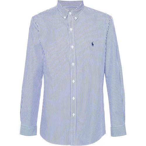 Gestreiftes Button-Down Polo Shirt Blau/Weiß , Herren, Größe: S - Ralph Lauren - Modalova