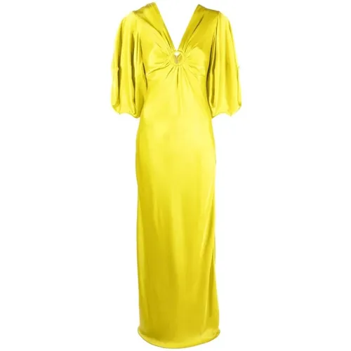 Gelbes Gerafftes V-Ausschnitt Kleid - Stella Mccartney - Modalova