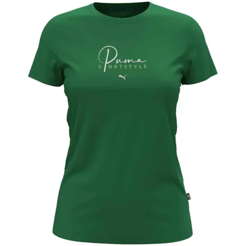 Grünes T-Shirt mit Logodruck , Damen, Größe: L - Puma - Modalova