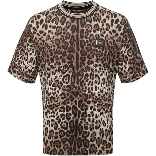 Cotton T-Shirt with Logo Plaque , male, Sizes: S - Dolce & Gabbana - Modalova