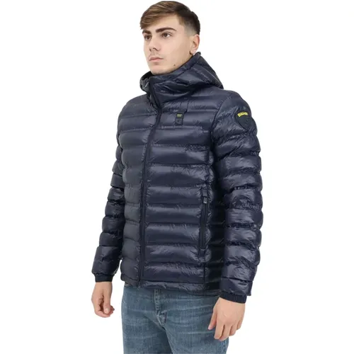 Blaue Steppjacke Horizontale Streifen , Herren, Größe: XL - Blauer - Modalova