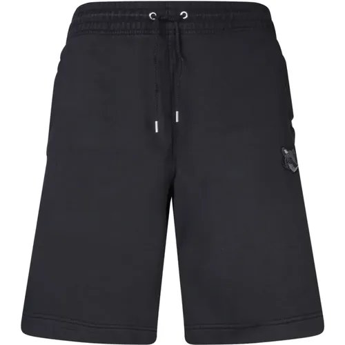 Schwarze Baumwollshorts Elastischer Kordelzugbund - Maison Kitsuné - Modalova