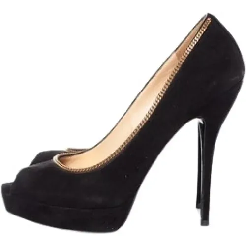 Pre-owned suede peep-toe platform pumps , female, Sizes: 5 1/2 UK - Gucci Vintage - Modalova