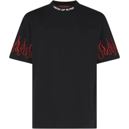 T-Shirt with Red Flames , male, Sizes: S, L, XS, M, XL - Vision OF Super - Modalova