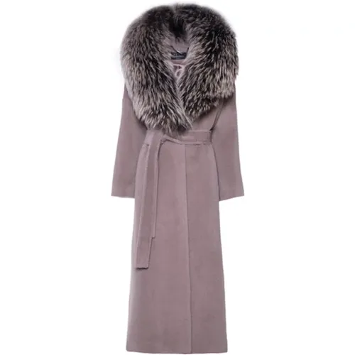 Luxuriöser Cashmere Mantel mit Gürtel und Pelz , Damen, Größe: L - Eres - Modalova
