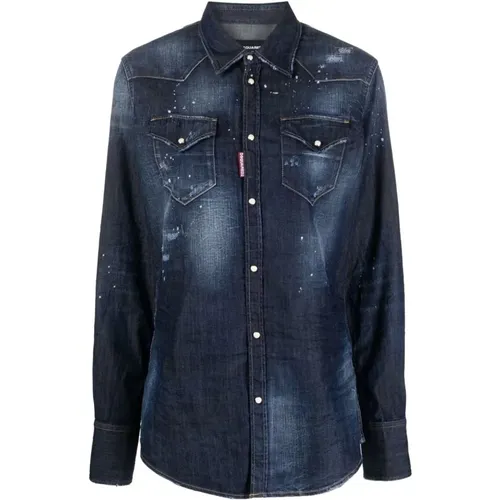 Blaues Langarmshirt mit Icon , Damen, Größe: S - Dsquared2 - Modalova