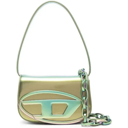 Green Iridescent Foldover Shoulder Bag , female, Sizes: ONE SIZE - Diesel - Modalova