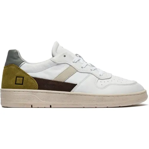 Weiße Low Sneakers aus Leder mit grünen Details , Herren, Größe: 42 EU - D.A.T.E. - Modalova