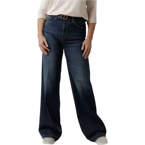 Flared Denim Jeans mit hoher Taille und Gürtel - Twinset - Modalova