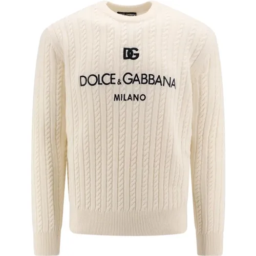 Braided Wool Sweater with Logo , male, Sizes: L - Dolce & Gabbana - Modalova