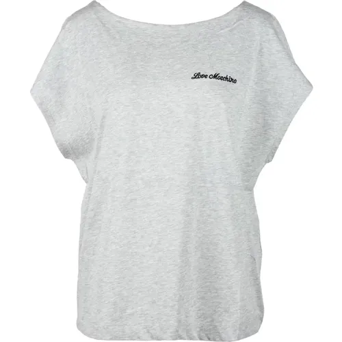 Graues Baumwoll-T-Shirt, Kollektion , Damen, Größe: M - Love Moschino - Modalova