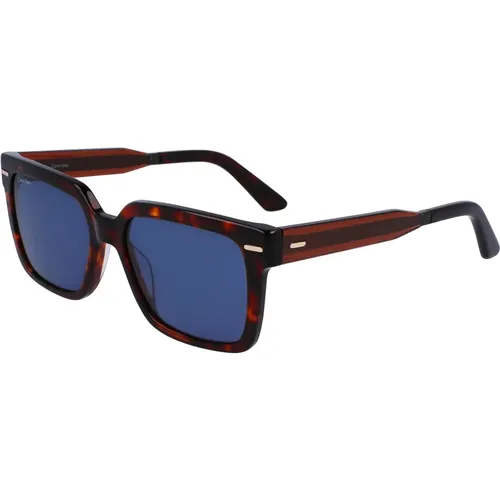 Dunkel Havana/Blau Sonnenbrille,Gestreifte Olive/Grüne Sonnenbrille,Schwarze/Blaue Sonnenbrille - Calvin Klein - Modalova
