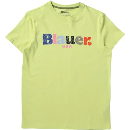 Kinder Limettengrünes T-Shirt mit mehrfarbigem Logo-Print - Blauer - Modalova