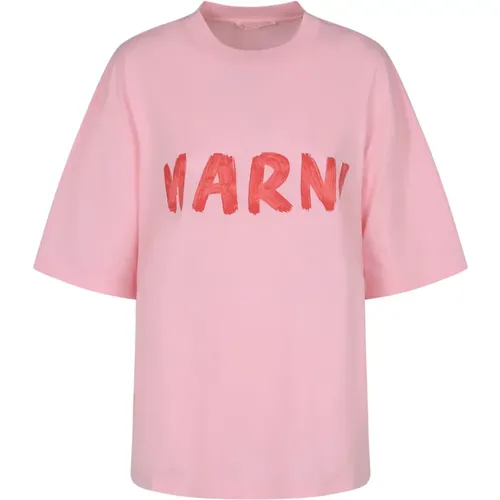 Rosa T-Shirt für Frauen,Rosa T-Shirt mit Logo-Print - Marni - Modalova