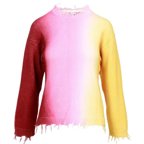 Baumwoll-Crew-Neck-Sweater mit Fransen , Damen, Größe: M - Semicouture - Modalova