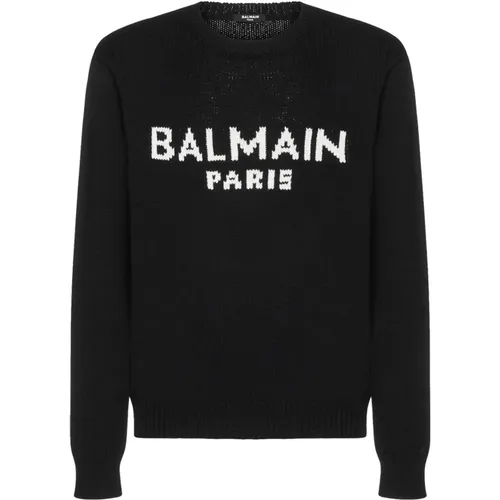 Logo Wool Sweater with Ribbed Trims , male, Sizes: S - Balmain - Modalova